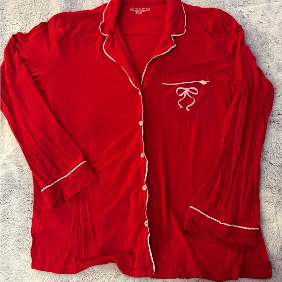 Victoria's Secret Modal Red Pajama Set with White Trim - Picture 2 of 6
